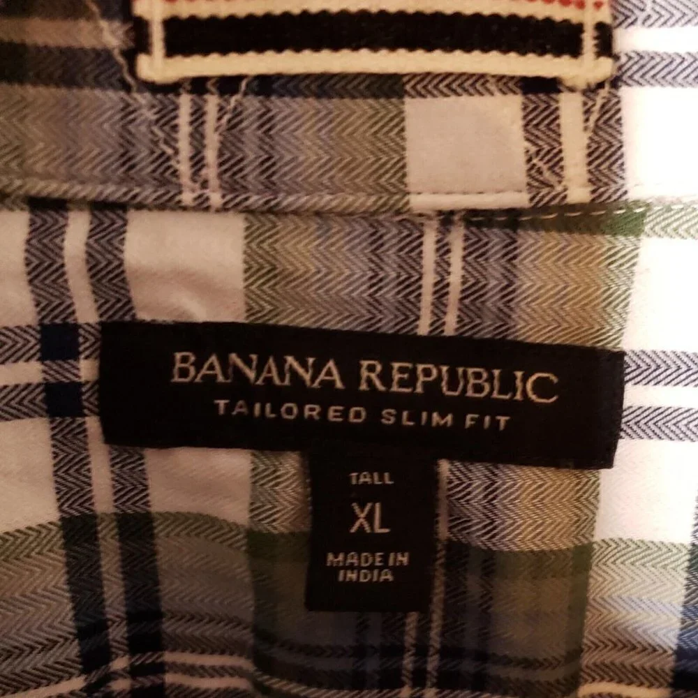 Banana Republic Mens Tailored Slim Fit Green Plaid Button Down XL